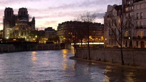 Paris by night, view on the Seine. Stock Footage 194976797