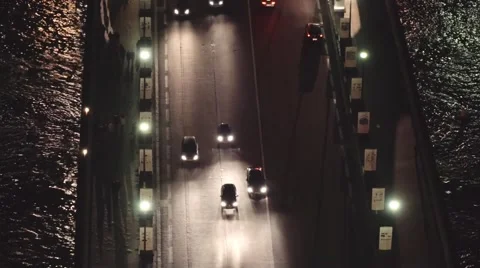Paris Nightscape - road traffic on small bridge Stock Footage 58763984