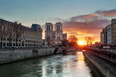 Paris - Notre Dame at sunrise, France Stock Photos
