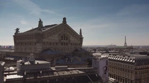 Paris Opera with Eiffel tower, roofs of Paris - Tilt down Stock Footage 47905577