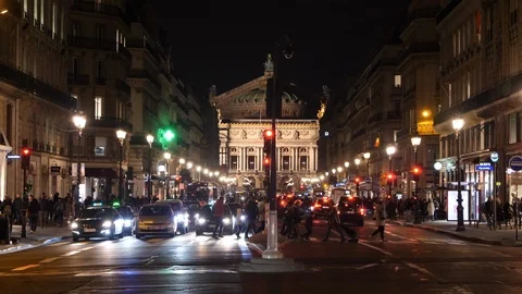 Paris Opera at night - moving Traffic Stock Footage 100889876