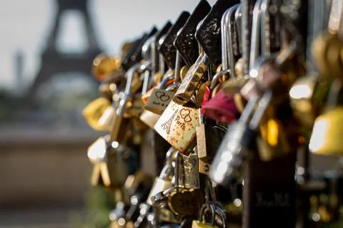 Paris padlock with Eiffel tower in the background. Paris Stock Photos