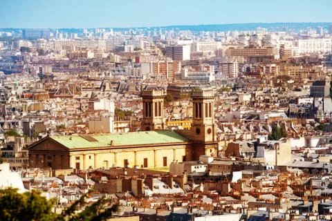 Paris panorama and focus on Saint-Vincent de Paul 库存照片