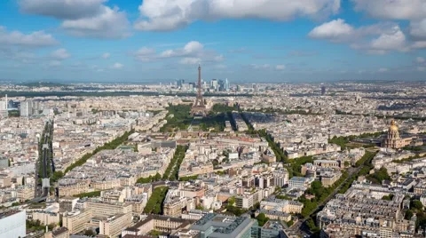 Paris panorama with the Eifel tower and clouds Stock Footage