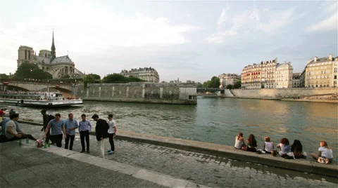 Paris Panorama View Ile de la Cite Ile Saint Louis Stock Footage 28010988