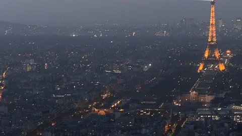 Paris Panoramic View Of Tour Eiffel Tower From Montparnasse Tower At Dusk Stock Footage 106230170