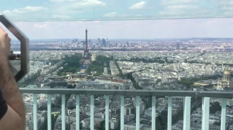 Paris Panoramic View Zoom Out To Tourist In Telescope In Montparnasse Tower Stock Footage 65484307