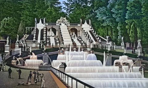 Paris Parc de Saint Cloud La Grande Cascade Historical copperplate ca 1890 Illustrazione stock