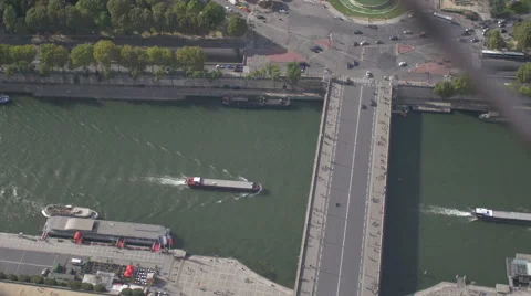 Paris Paris Eiffel Tower - panorama - river boats Stock Footage 56046857