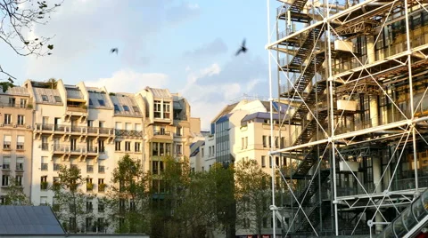 Paris. Part of Centre Pompidou next to local apartment buildings. Stock Footage