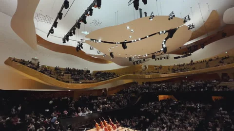 Paris Philharmonic is a complex of concert halls,interior view Stock Footage 238007642