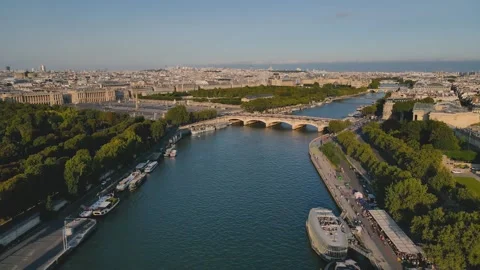 Paris Place de la Concorde and Seine river aerial view, France Stock Footage 256293475