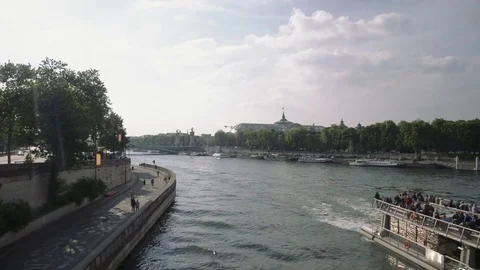 Paris-Plages is a temporary artificial beaches each summer along the river Seine Stock Footage 76586525