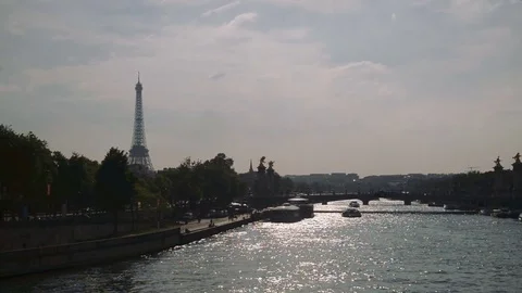 Paris-Plages is a temporary artificial beaches each summer along the river Seine Stock Footage 76586732