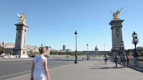 Paris. Pont Alexandre III, a deck arch bridge over the Seine river. Stock Footage 69910032