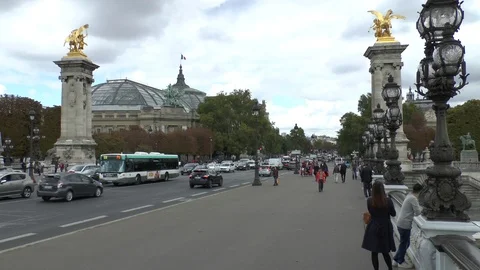 Paris. On Pont Alexandre III. View of the Grand Palais. Stock Footage 102633748