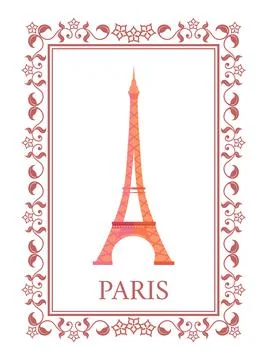 Paris Poster with Eiffel Tower in Decorative Frame Stock Illustration