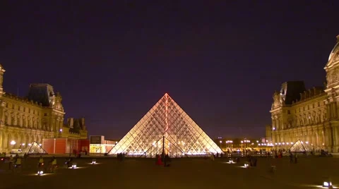 Paris, the pyramid at the Louvre Stock Footage 56251576