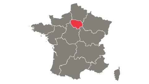 Paris region blinking red highlighted in map of France Stock Footage 156387048