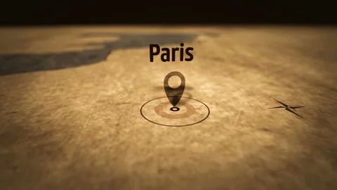 Paris on retro sepia map Stock Footage 109301336