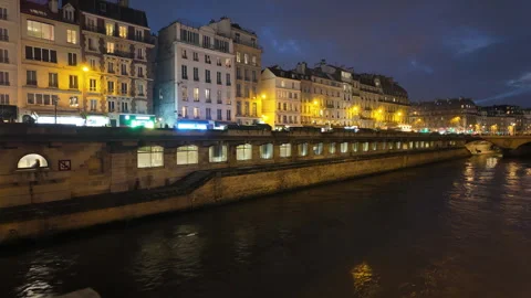 Paris River Seine at night Stock Footage 295174585