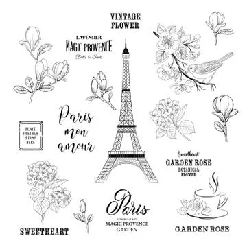 Paris romantic collection Illustrazione stock