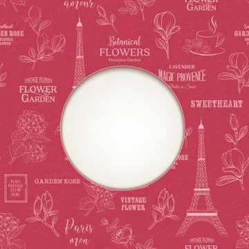 Paris romantic pattern with circle frame and empty text space. 스톡 일러스트