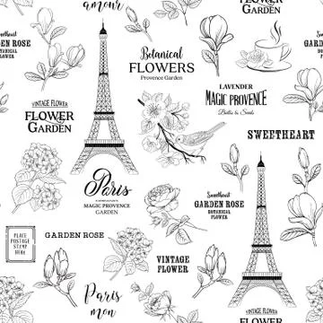 Paris romantic seamless pattern 스톡 일러스트