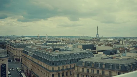 Paris roofs and Eiffel Tower. Beautiful roofs view in Paris Stock Footage 80954672