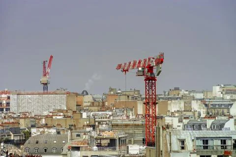 Paris roofs panoramic overview at summer day Stockfoto's