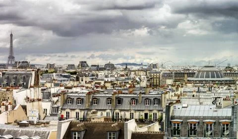 Paris roofs panoramic overview at summer day Photos