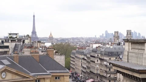Paris Rooftop and Skyline, Eiffel Tower and Defense Finance and Industry Stock Footage 259864194