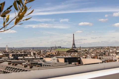 Paris rooftop skyline with Eiffel Tower and a cityscape view Stock Photos