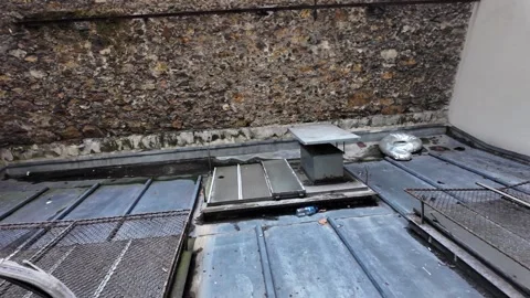 Paris Rooftop View With Stone Wall And Metal Structures Showing Urban Landscape Stock Footage 330860281