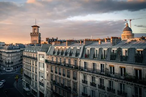 Paris Rooftops Evening Stock Photos