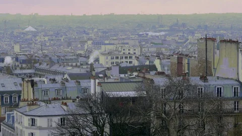 Paris Rooftops of Mont Martre Stock Footage 100880810