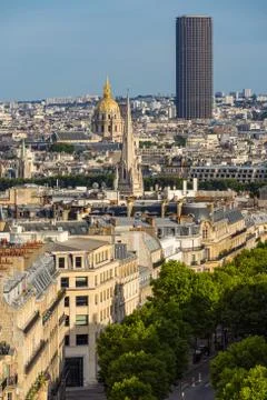Paris rooftops in Summer with view on the Invalides and Montparnasse Tower Stock Photos