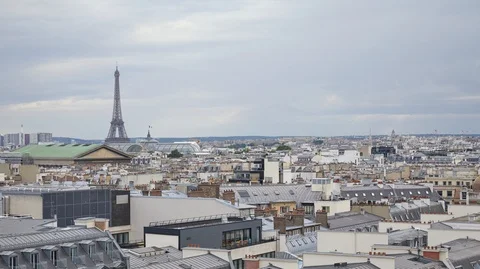 Paris rooftops view and Eiffel tower time lapse, skyline in France Stock Footage 126528904