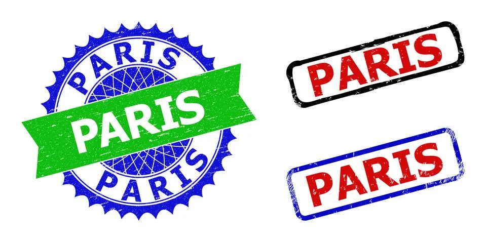 PARIS Rosette and Rectangle Bicolor Seals with Corroded Styles 스톡 일러스트
