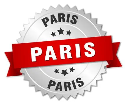 Paris  round silver badge with red ribbon Stock Illustration