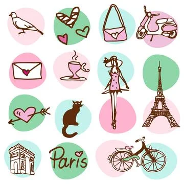 Paris, Seamless pattern, Drawing, Cute design Stock Illustration