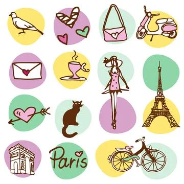 Paris, Seamless pattern, Drawing, Cute design Illustrazione stock