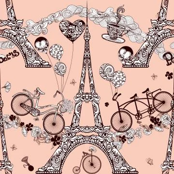 Paris Seamless Pattern 스톡 일러스트