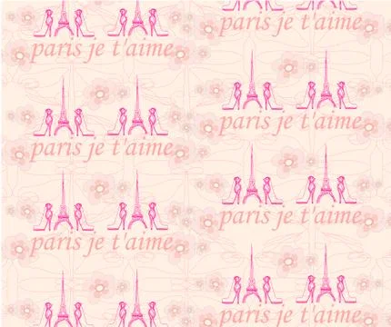 Paris seamless pattern with shoes and flowers 스톡 일러스트