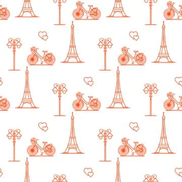 Paris. Seamless pattern. Symbols and landmarks. Illustrazione stock