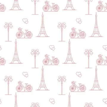 Paris. Seamless pattern. Symbols and landmarks. Illustrazione stock