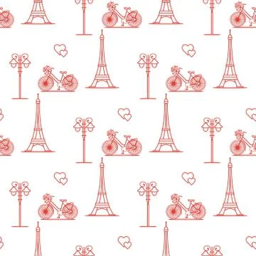 Paris. Seamless pattern. Symbols and landmarks. Illustrazione stock