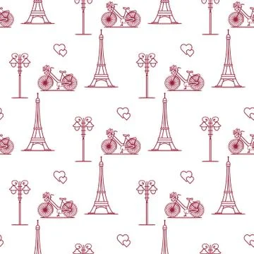 Paris. Seamless pattern. Symbols and landmarks. Illustrazione stock