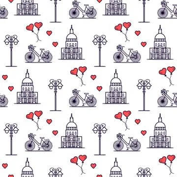 Paris. Seamless pattern. Symbols and landmarks. Illustrazione stock