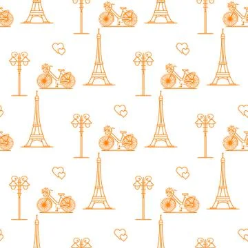 Paris. Seamless pattern. Symbols and landmarks. 스톡 일러스트